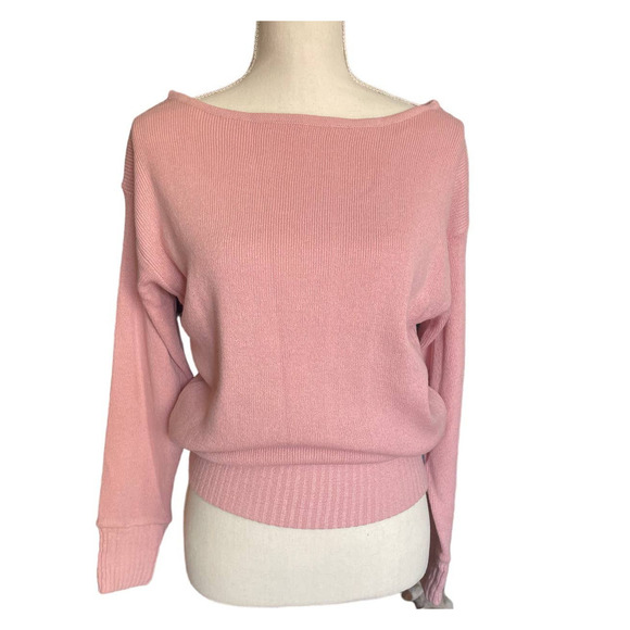 NWT Nasty Gal Womens Boat Neck Knit Sweatshirt Top Long Sleeve Size S Pink - Picture 1 of 8